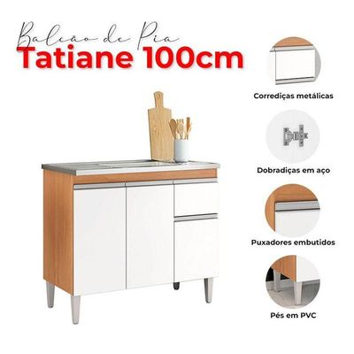 Balcão De Pia Tatiane 100cm Amêndoa Branco - Ajl