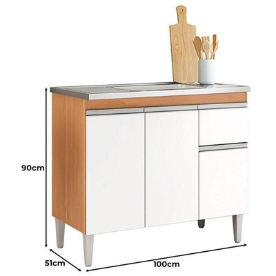 Balcão De Pia Tatiane 100cm Amêndoa Branco - Ajl