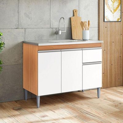 Balcão De Pia Tatiane 100cm Amêndoa Branco - Ajl