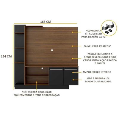 Estante Com Suporte Para Tv Até 55´´ Fg3069 Madeirada/preta