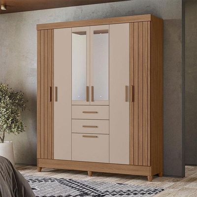 Guarda Roupa Solteiro Malta 7 Portas Carvalho Fendi Com Espelho - Moval