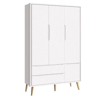 Cômoda Infantil Com Porta E Guarda Roupa 3 Portas Theo Branco Acetinado Pés Madeira Natural ? Reller
