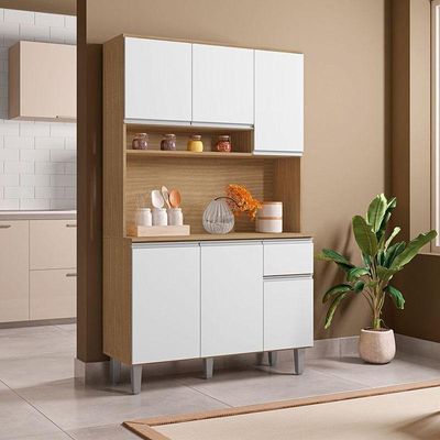 Armário Para Cozinha Kit Márcia Amêndoa Branco - Ajl