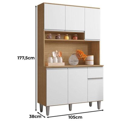 Armário Para Cozinha Kit Márcia Amêndoa Branco - Ajl