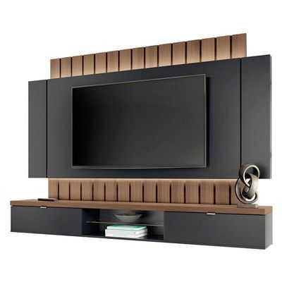 Home Suspenso Illusion 2.2 Preto Castanho E Aparador Infinity Castanho- Hb Móveis
