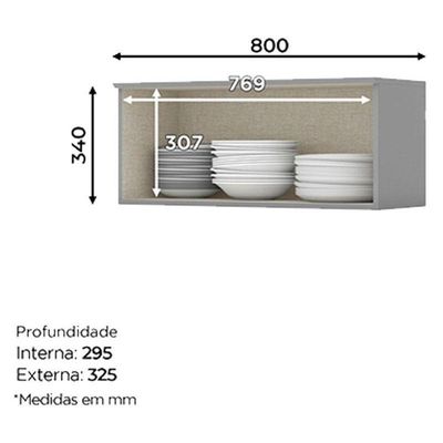 Armário Aéreo 1 Porta Basculante 80 Cm Nova York Cinza – Henn
