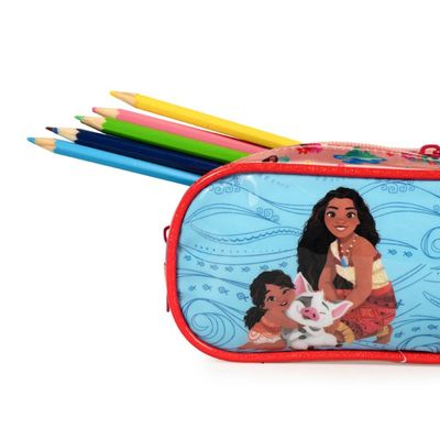 Estojo Escolar Feminino Disney Moana Rosa 3 Compartimentos U / Rosa