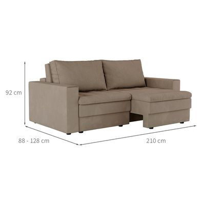Sofá 3 Lugares Retrátil Berna Suede Bege 210 cm