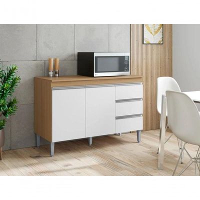 Balcão De Cozinha Para Pia Andréia 120cm 2 Portas 3 Gavetas Sem Tampo Amêndoa/Branco