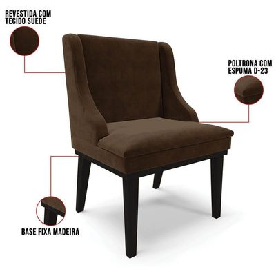 Kit 10 Cadeiras Estofadas Para Sala De Jantar Base Fixa De Madeira Preto Lia Suede Marrom - Ibiza
