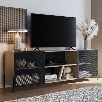 Rack Para Até 70 Pol. 2 Portas Pés Metálicos York Hanover-preto - Artesano