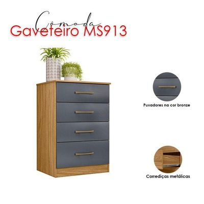 Cômoda Gaveteiro Ambiente Ms913 Freijó Cinza - Moval