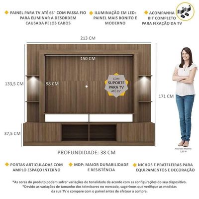"Estante Com Suporte Tv 65"" E Leds Berlim Multimóveis V3384"
