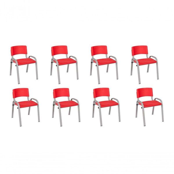 Kit 8 Cadeira Iso Infantil Creche, Escola Base Cinza Vermelho
