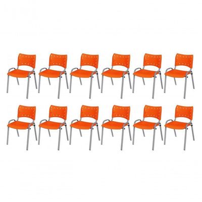 Cadeira Iso Base Cinza Escola, Escritório Laranja Kit 12 Un