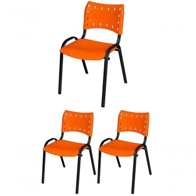 Cadeira Iso Base Preto Igreja, Escola, Escritório - Laranja Kit 3 Peças