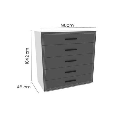 Cômoda Solteiro Valência C/ 5 Gavetas Freijo/cinza - Politorno