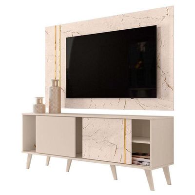 Rack Bancada E Painel Para Tv Cronos Calacata Off White – Madetec