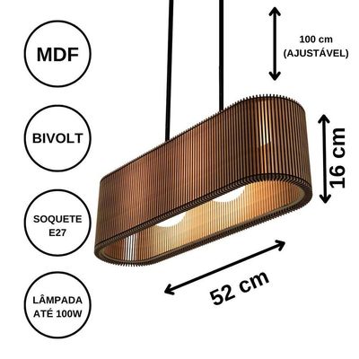 Luminária Pendente Veneza Modelo Ripado Marrom