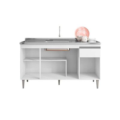 Balcão De Cozinha Para Pia 150cm Tatiane 4 Portas 1 Gaveta Sem Tampo Amêndoa/Preto