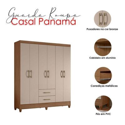 Guarda Roupa Casal Panamá E Cômoda Venus Carvalho Fendi Com Pés - Moval