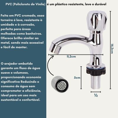 Torneira De Mesa Para Lavatório Pia Banheiro Pvc Cromado 1/2