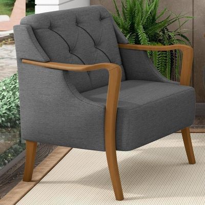 Poltrona Decorativa Para Sala De Estar Capitonê Lapa M22 Linho Cinza Escuro - Mpozenato