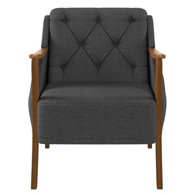Poltrona Decorativa Para Sala De Estar Capitonê Lapa M22 Linho Cinza Escuro - Mpozenato