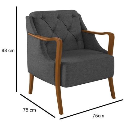 Poltrona Decorativa Para Sala De Estar Capitonê Lapa M22 Linho Cinza Escuro - Mpozenato