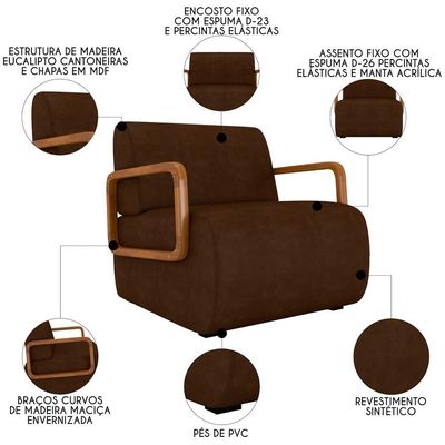 Poltrona Decorativa Orgânica Belarus K04 Sintético Marrom Escuro - Mpozenato
