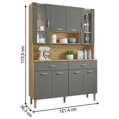 Armário De Cozinha Com 2 Gavetas Pisa Freijó Gris