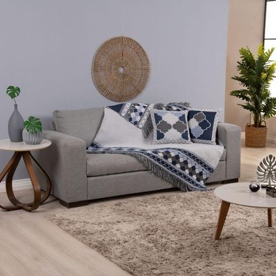 Kit Xale Para Sofá Com Franja Grécia 5 Peças 1,35m X 1,35m 60% Algodão 40% Poliéster Tecido Jacquard - Azul