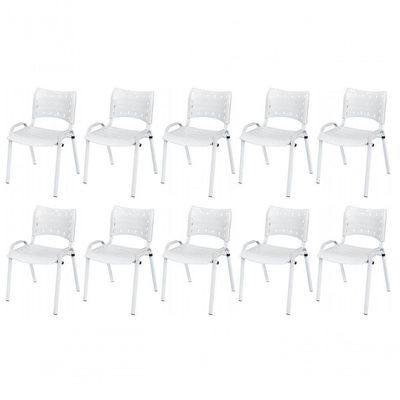 Cadeira Iso Base Branco Escola, Escritório Branco Kit 10 Un