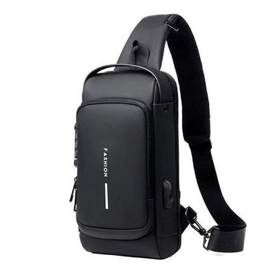 Bolsa De Ombro Mochila Masculina Impermeável Com Fechadura De Código Com Carregamento Usb Cor:preto