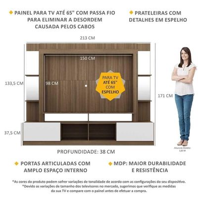 "Estante Tv 65"" Prateleiras C/ Espelho Oslo Multimóveis V3393"