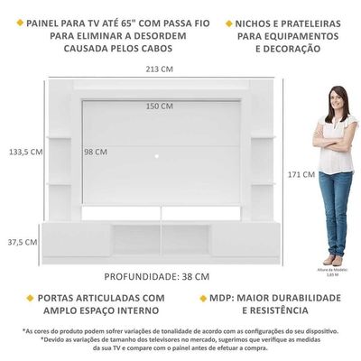 "Estante Tv 65"" E 2 Portas Oslo Multimóveis V3395 Branca"