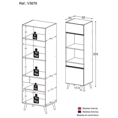 Paneleiro 2 Portas 63cm Para Forno E Microondas Veneza Multimóveis V3679 Preto/branco Preto/branco