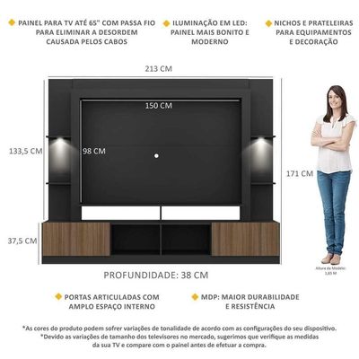 "Estante Tv 65"" Com Leds Berlim Multimóveis V3392"