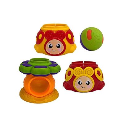 Torre Joaninha Com Bolinha Chocalho Estimulo Sensorial Bebês