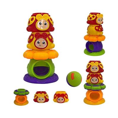 Torre Joaninha Com Bolinha Chocalho Estimulo Sensorial Bebês