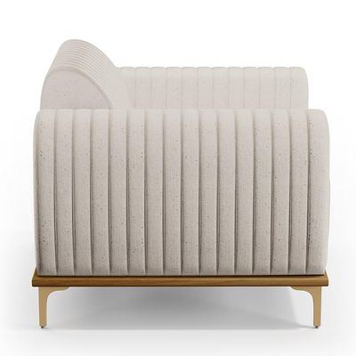 Poltrona Decorativa Base De Madeira e Pés Metalizado D'Ouro Molino D02 Linho Cru C-443 - Lyam Decor