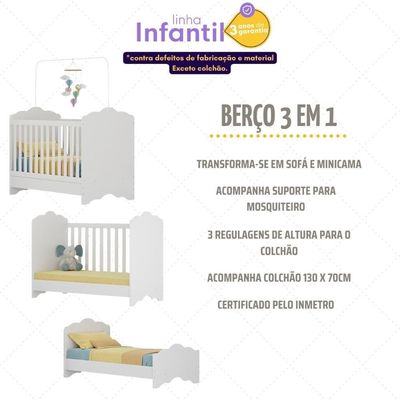 Berço Americano 3 Em 1 Com Colchão Incluso Nuvem Multimóveis Mp4385 Branco