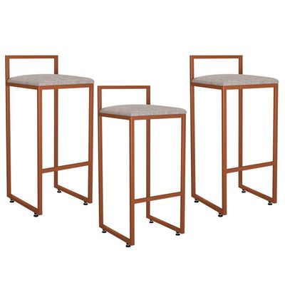 Kit 03 Banquetas Alta Para Cozinha Sala de Jantar Hanna L02 Bronze Linho Bege - Lyam Decor