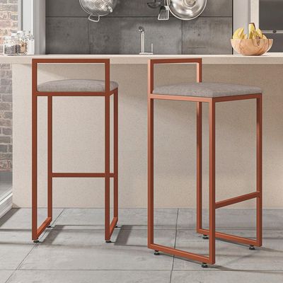 Kit 03 Banquetas Alta Para Cozinha Sala de Jantar Hanna L02 Bronze Linho Bege - Lyam Decor