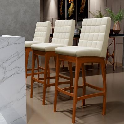 Kit 03 Banquetas Alta Para Cozinha Sala de Jantar Fixa Mila L02 Facto Pérola Metalizado - Lyam Decor