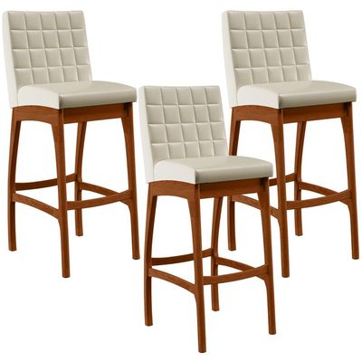 Kit 03 Banquetas Alta Para Cozinha Sala de Jantar Fixa Mila L02 Facto Pérola Metalizado - Lyam Decor