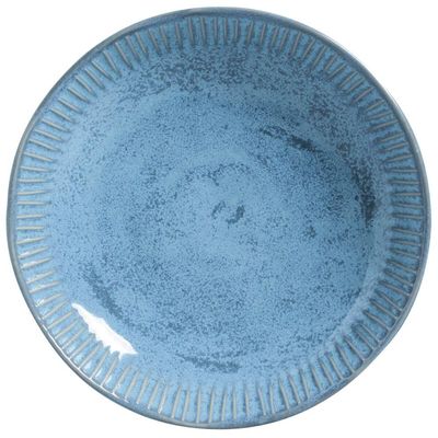 Kit 12 Pratos Fundos 830ml Cerâmica Azul Linhas Breeze 22,5cm Mesa Jantar Porto Brasil