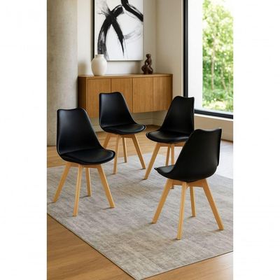 Jogo Mesa De Jantar Sala Cozinha Redonda Mdf 110cm Eiffel Branco E 4 Cadeiras Leda Wood Preta