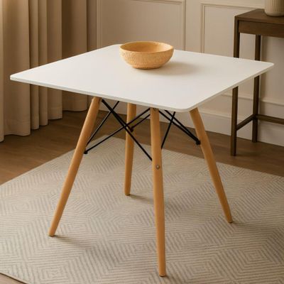 Jogo Jantar Mesa Eiffel Quadrada 80cm Mdf Branco E 04 Cadeira Leda Wood Preta