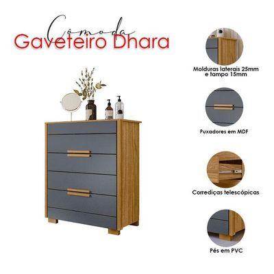 Cômoda Gaveteiro Ambiente Dhara Freijó Cinza - Moval